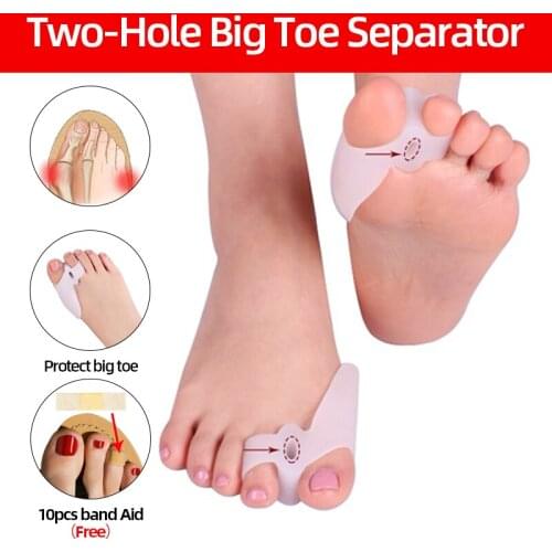 Two-Hole Toe Corrector Big Toes Separator Hallux Valgus Bunion Corrector Big Feet Bone Straightener Adjuster Soft Silicone 1Pair