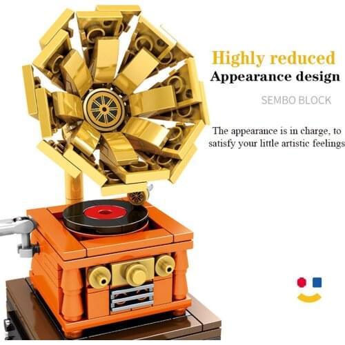 Electric bluetooth speaker retro simulation phonograph assembled small particle building block toy boy birthday gift