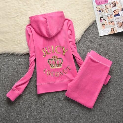 Juicy Lovers Brand Sporting Suits Women Tracksuits Casual Embroidery Diamonds Velvet Hooded Collar Yoga Jogging Sportswear Dress