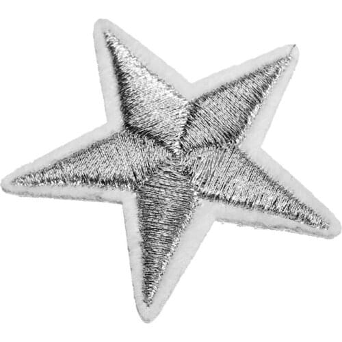 Hot Sale 10pcs/Set 4*3.8cm Mini Silver Metallic Iron 5 Star Embroidered Applique Ironing Clothes Patch Decoration