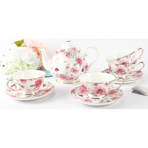 European Coffee set Bone china Country Afternoon Teapot & Tea Cup Saucer Porcelain Gift Big Capacity 1000ml Kitchen Accessories