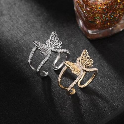 Simple Index Finger Ring Women Personality Korean Version Butterfly Female Inlaid Zircon Open Ring