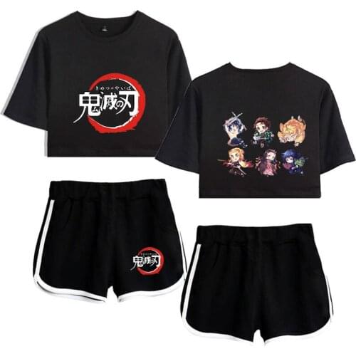 Outfit Kimetsu no Yaiba Cosplay Costume Women Top Shorts Sport Suits Demon Slayer Agatsuma Zenitsu Running Shorts Shirt Girl Set