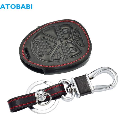 Leather Car Key Case For GMC Yukon Chevrolet Suburban Tahoe 6 Buttons Smart Remote Fob Shell Cover Protect Bag Auto Accessories