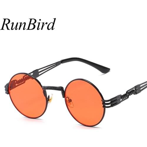 Round Sunglasses Men Women Punk Vintage Sunglass Brand Designer Fashion Glasses Mirror Lens Top Quality Red Oculos UV400 1477R