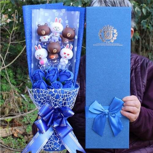 Bear rabbit cat animal cartoon soap flower plush bouquet toy Valentines Day birthday Gifts toy