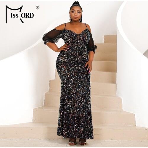 Missord 2021 Plus Size Dresses Evening Party Summer Maxi Sequins Off Shoulder Bodycon Mesh Sleeve Elegant Long Women 4XL Dress