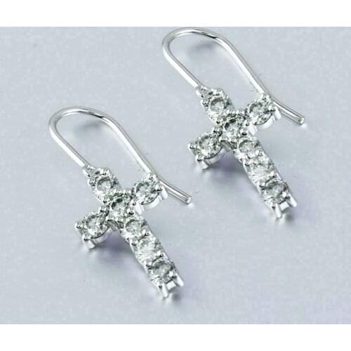 Huitan Fashion Luxury Cross-shaped Pendant Women Earrings Inlaid Round Cubic Zirconia Shiny Delicate Girl Accessories Jewelry