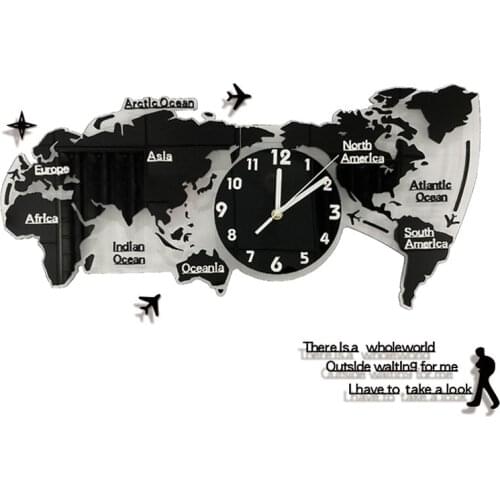 Nordic 3D Wall Clocks Home Decor World Map Large Wall Clock Silent Acrylic Watches Living Room Decorative Zegar Scienny Gift
