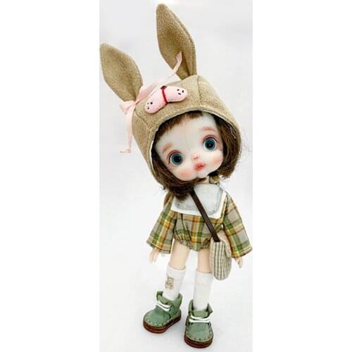 Ob11 doll clothes cute one-piece + rabbit ear hat + satchel + socks set for obitsu11, gsc, molly, 1/12bjd clothing accessories