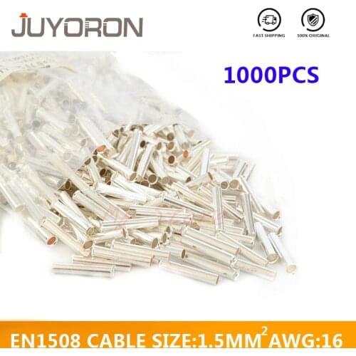 1000PCS 16AWG Bare Copper Wire Ferrules For 1.5mm2 Non-Insulated End Cable Terminal Wire Connector Tinned Crimp Terminal EN1508