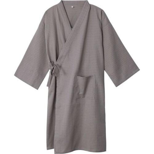 Autumn Pajamas Sets for Female Solid Plaid Color Improved Kimono Casual Homewear Suit Cotton Japanese Style Long Robe Fashion