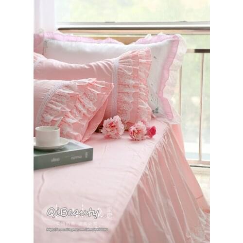 Luxury and elegant company pink princess all-match embroidered lace cotton bed skirt four-piece bedding quilt cover