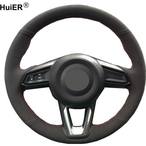 Hand Sewing Car Steering Wheel Cover Suede Cow Leather For Mazda 3 Axela Mazda 6 Atenza CX-3 2018-2019 CX-5 2017-2019 CX-9
