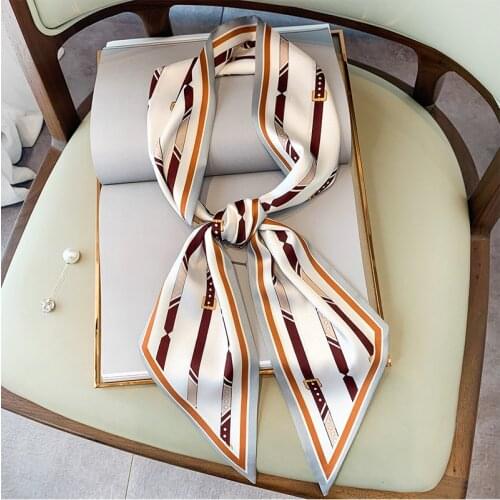 2021 Striped Print Silk Scarf Women Shawl Wrap Narrow Scarves Female Scarfs High Quality Long Bandana Hijab Foulard Pashmina