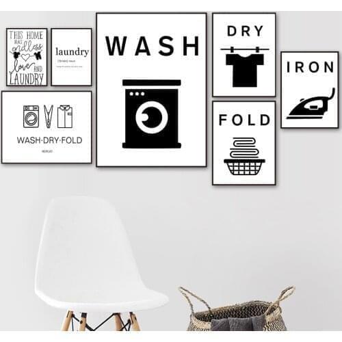 Wash Dry Fold Iron Laundry Funny Sign Quote Wall Art Canvas Painting Nordic Posters And Prints Wall Pictures For Bathroom Decor