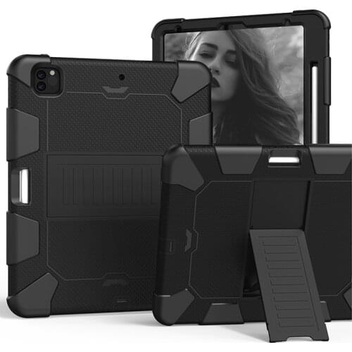 Heavy Duty Back Cover for iPad Pro 12.9 2020 4th/Pro 12.9 2018 Silicone Shockproof Case with Bracket and Pen Slot+Pen