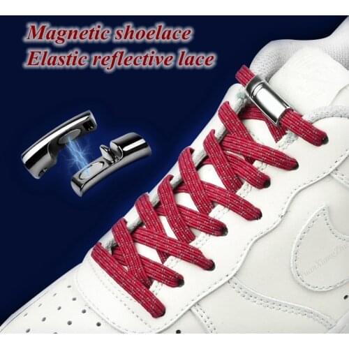 1Pair Reflective Magnetic Shoelaces Quick Elastic Locking Flat Sneakers Shoe Laces No Tie Shoe laces Adult children Shoelace