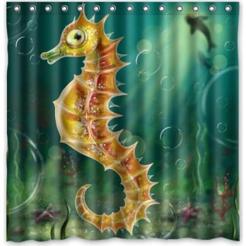 Customized Seahorse Shower Curtain Waterproof Fabric Bath Curtains Mildew Resistant Polyester Bathroom Shelter 180*180cm
