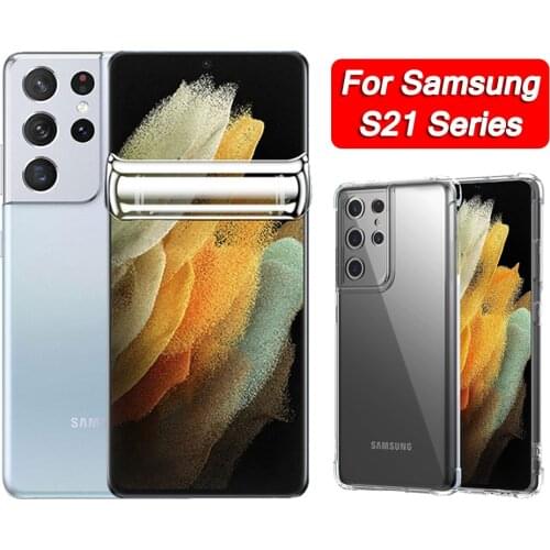 3 in 1 Screen Protective Film For Samsung s21 ultra Hydrogel Film Silicone Soft Case for Galaxy s21 s20 plus fe Camera Len Glass
