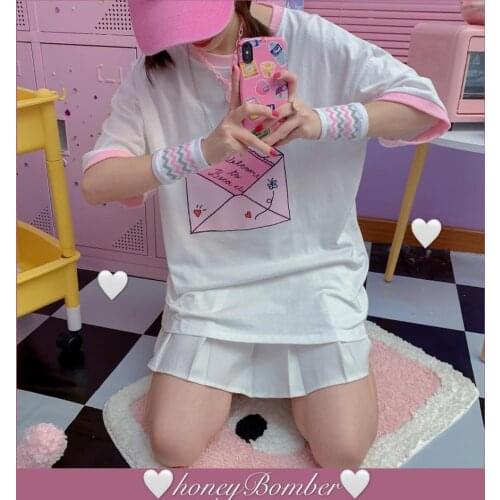 Women Summer New Envelope Love Pattern Casual T-Shirt Teen Girls Student Cotton Loose Short Sleeve pullover Tops College style