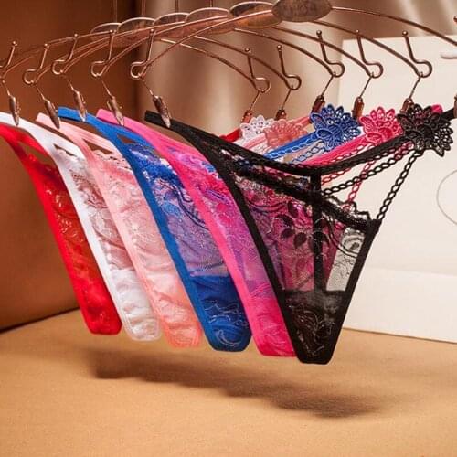 Womens Panties Sexy Thongs Lace Underwear Transparent G String Hollow Briefs With A Hole Erotic Underwear