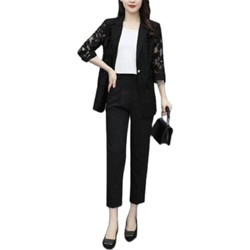 Large Size Suit Top Womens 2021 Single Button Summer Temperament Lace 7 / 4 Sleeve Suit Coat Women Blazers And Jackets A535