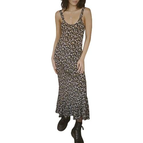 Women Summer Sleeveless Dress, Adults Sexy Floral Print U-shaped Neck (Yellow, Black)