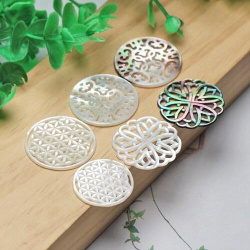 10pcs/lot 30mm 100% Real Natural Hollow Flower Mother of Pearl shell for DIY Jewelry Round Flower MOP Pearl shell for earrings