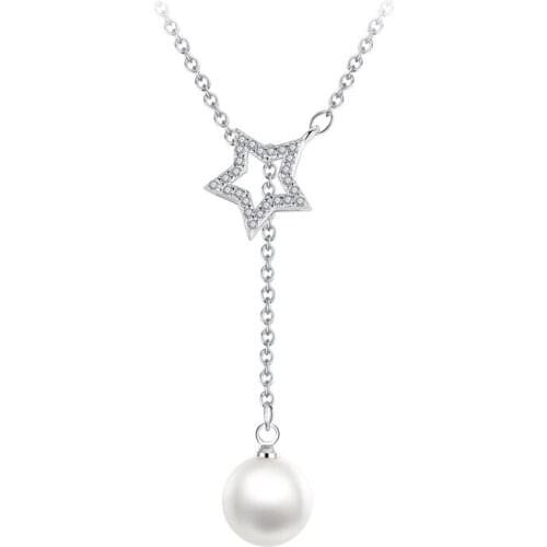 100% 925 sterling silver star crystal pearl short chain necklaces wholesale jewelry wedding gift drop shipping