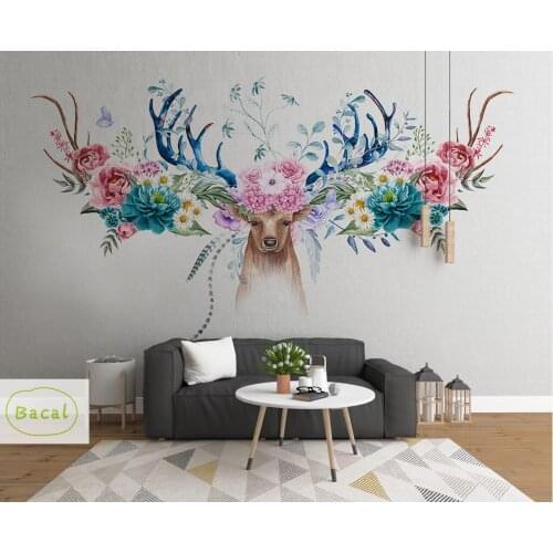Custom 3D Photo Wallpaper Mural Hand Painted Modern Flower Deer Wall Mural Living Room Home Decor Painting 5D Wall Paper
