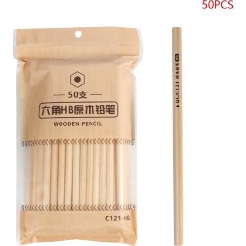 50pcs Natural Wood HB Hexagon Pencil Non Toxic Stationery Office School Students U4LD