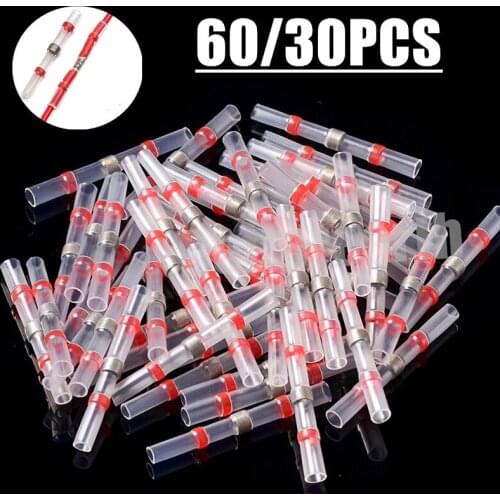 60/30PCS Solder Seal Wire Connectors - Heat Shrink Solder Butt Connectors - Solder Connector Kit - Automotive Marine Insulated