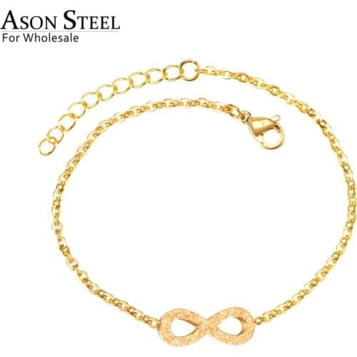 ASONSTEEL Frosted Bracelet Gold Stainless Steel Lucky Eight Number Shape for Women/Men Jewelry Link Bracelets
