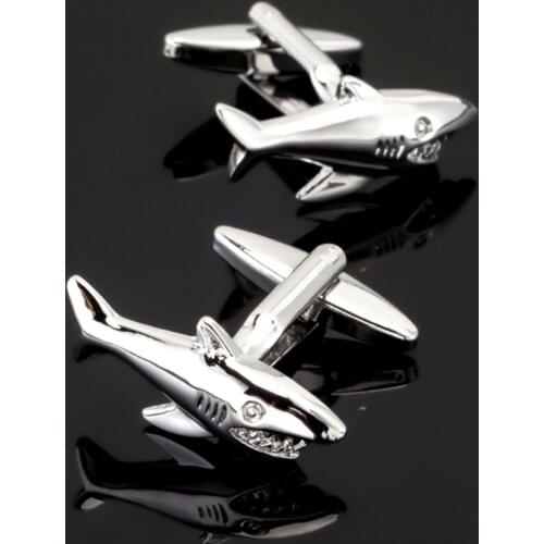 Free shipping, high quality new fashion silvery shark cufflinks senior designer exclusive design mens shirt buttons