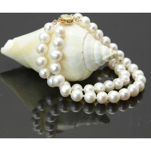 2 ROWS AAA 8-9MM SOUTH SEA WHITE PEARL BRACELET 7.5-8" GOLD CLASP