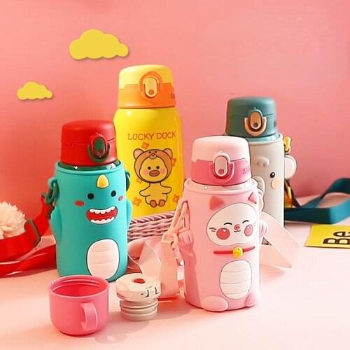 500ml Kids Thermos Mug With Straw Stainless Steel Vacuum Flasks Children Cute Thermal Water Bottle Tumbler Thermocup