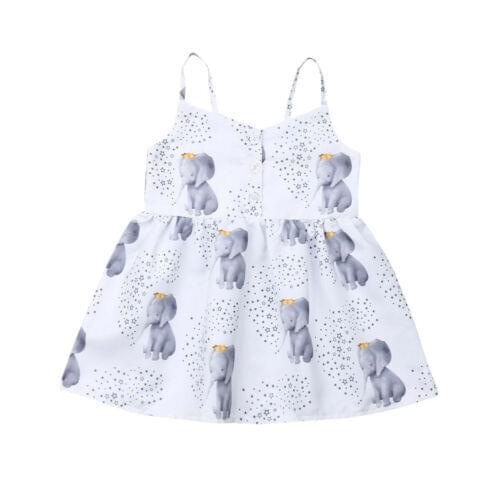 Girl Dress Toddler Kid Baby Girl Summer Cartoon Elephant Print Party Dress Casual Clothes