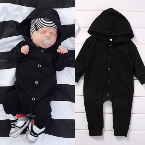 Toddler Infant Newborn Baby Boy Clothing Romper Long Sleeve Black Jumpsuit Playsuit Clothes Outfits 0-24M