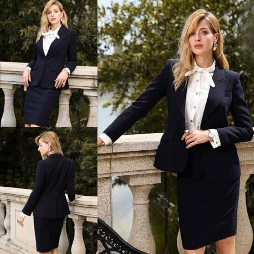 Elegant Women Suits Peaked Lapel Black Blazer & Keen Length Skirt Casual Daily Custom Made Slim Fit Jacket