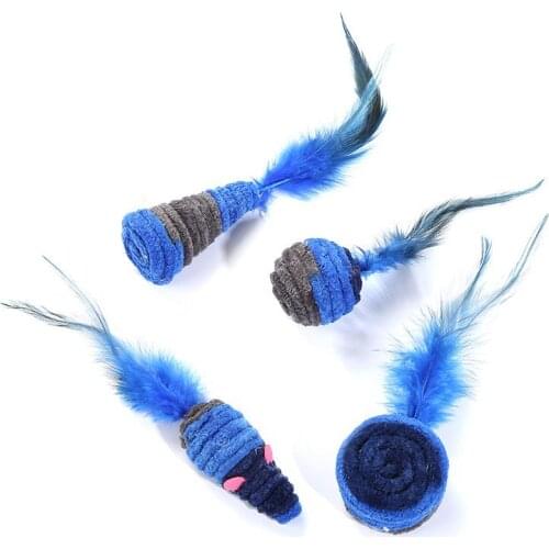 Cat Toys Fake Mouse Dark Blue Series Feather Toys Interactive Cat Plush Toys Kitten Anti-depression Molar Feather Pet Products