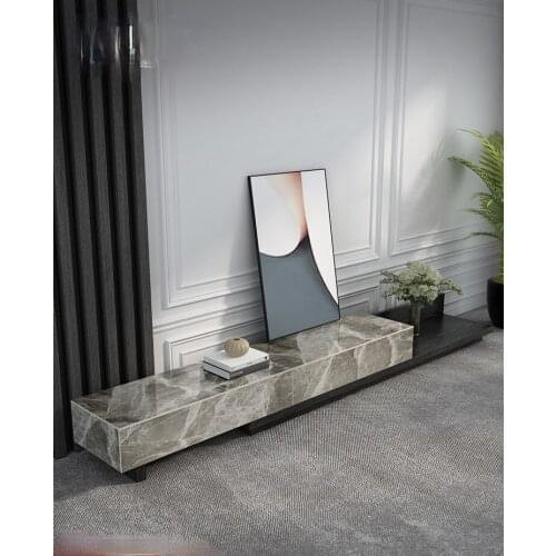 Italian minimalist telescopic bright gray slate TV cabinet coffee table combination Nordic minimalist retractable cabinet