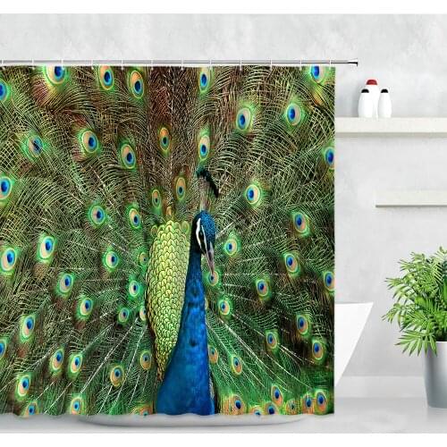 Beautiful Peacocks Open Screen Shower Curtains Chinese Style Birds Feather 3D Print Home Bathroom Decor Waterproof Curtain Set