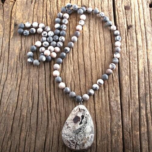 RH Fashion Boho Jewelry Natural Stones Long Knotted With Semi Precious Drop Pendant Necklaces Women Bohemia Necklace Gift