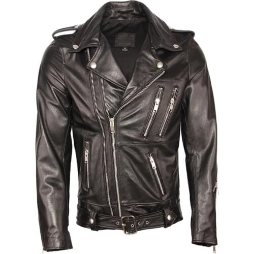 Motorcycle Genuine Leather Jacket Mens Leather Jacket 100% Cowhide Jacket Mens Leather coat Spring Autumn