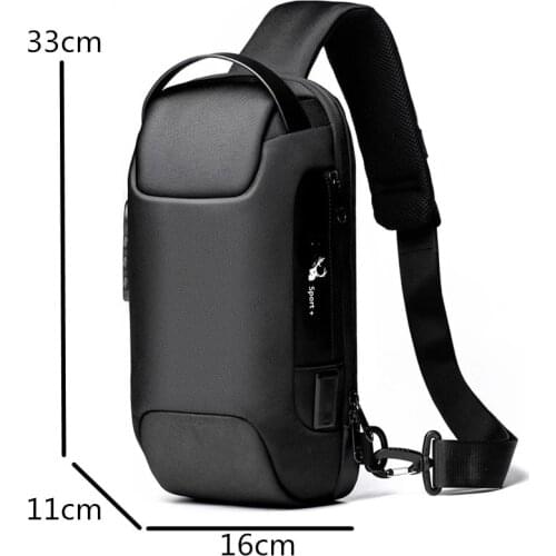 Mens backpack large volume waterproof combination lock multi-function single shoulder bag locomotive inclined shoulder bag