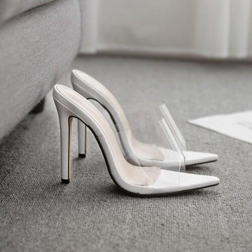 2021 New women shoes white slippers women sexy transparent PVC jelly shoes pointed toe stiletto high heels ladies sandals