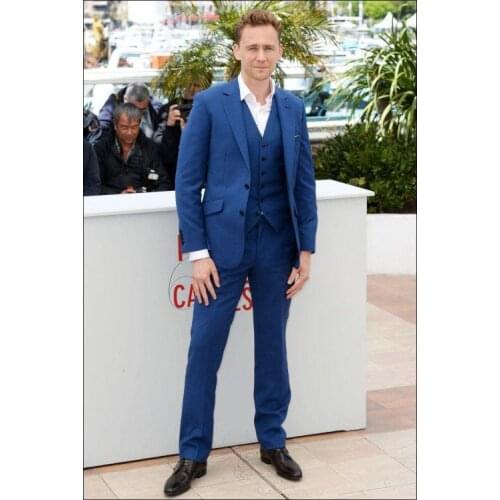 New Arrivals Two Buttons Blue Groom Tuxedos Notch Lapel Groomsmen Best Man Wedding Prom Suits (Jacket+Pants+Vest+Tie)