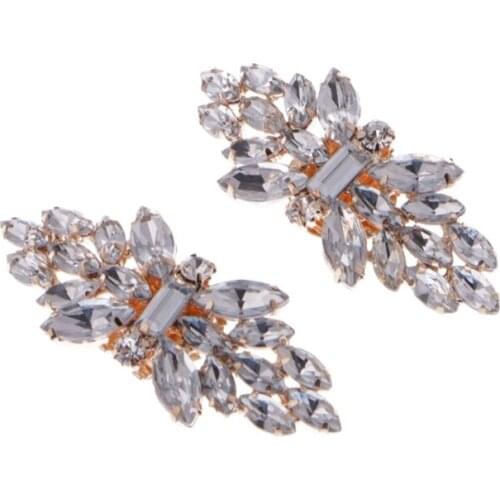 2021 New Gold Tone Rhinestone Shoe Clips Flower Glass Wedding Diamante Sparkle Fashion