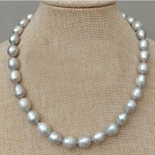 10mm gray baroque oval rice pearl necklace natural Freshwater PEARL Women Jewelry 35cm 43cm 15'' 17